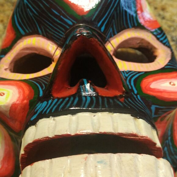 GUATEMALAN MEXICAN MOVABLE SKULL MASK TRANSFORMATION WOODEN FOLK ART HAND CARVED - Picture 11 of 12